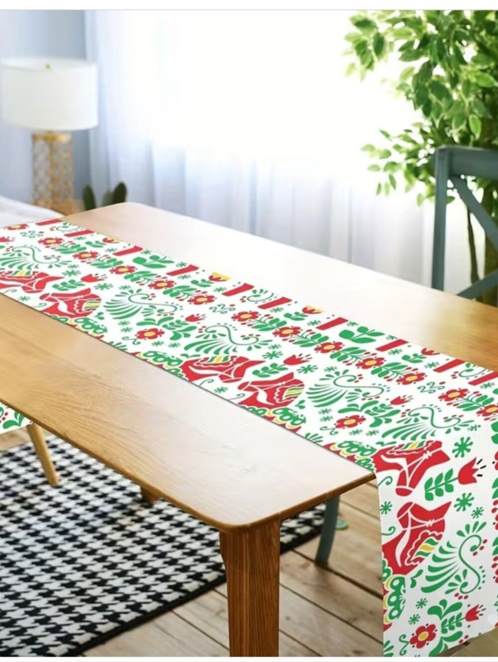 New Swedish Dala Horse Scandinavian Nordic Christmas Table Runner Folk Art 13x72